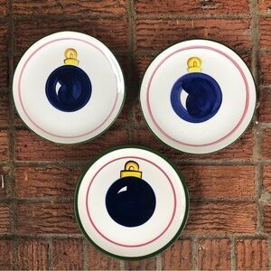 Set of 3 Vintage 93 Vicki Carroll Hand Painted Christmas Ornament Salad Plates